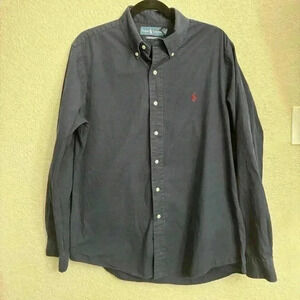 Ralph Lauren Navy Custom Fit Button-Down Long-Sleeve Short - Size L